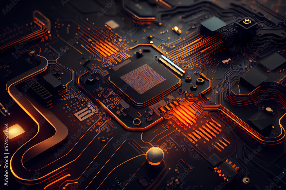 Poster high-tech circuit board background illustration for technology projects, generative ai