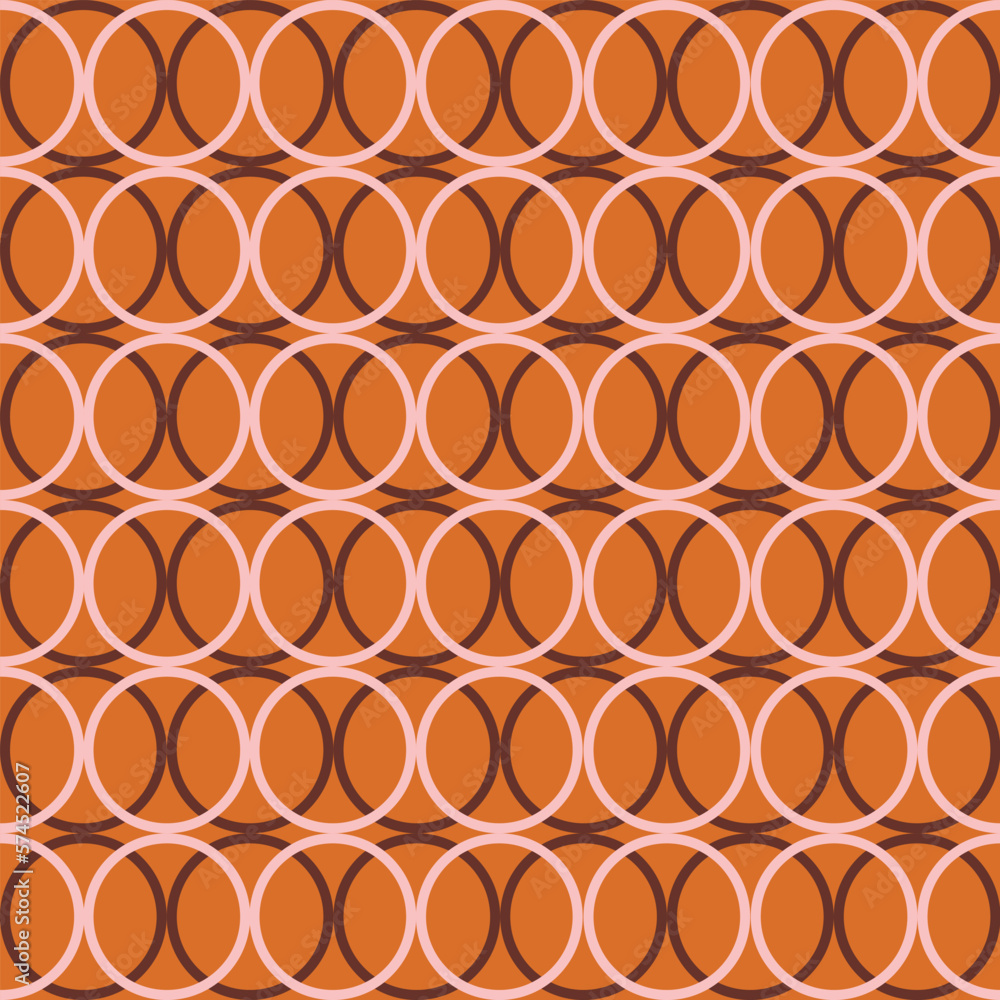 Poster retro aesthetic seamless pattern with interlacing rings or circles on a orange background. modern ve