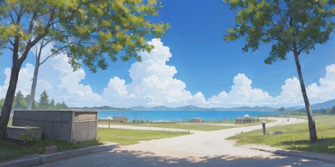 青空の綺麗な風景のイラスト背景素材
