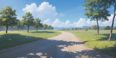 Fototapeta premium 青空の綺麗な風景のイラスト背景素材