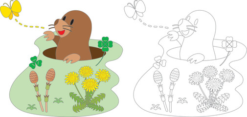 モグラと春の花の塗り絵