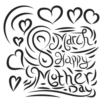 Line brush vector illustration 8 march. Happy mother day with typography style isolated on white background