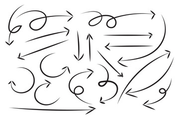 Hand drawing vector arrow set. Set of hand-drawn arrows isolated on white background