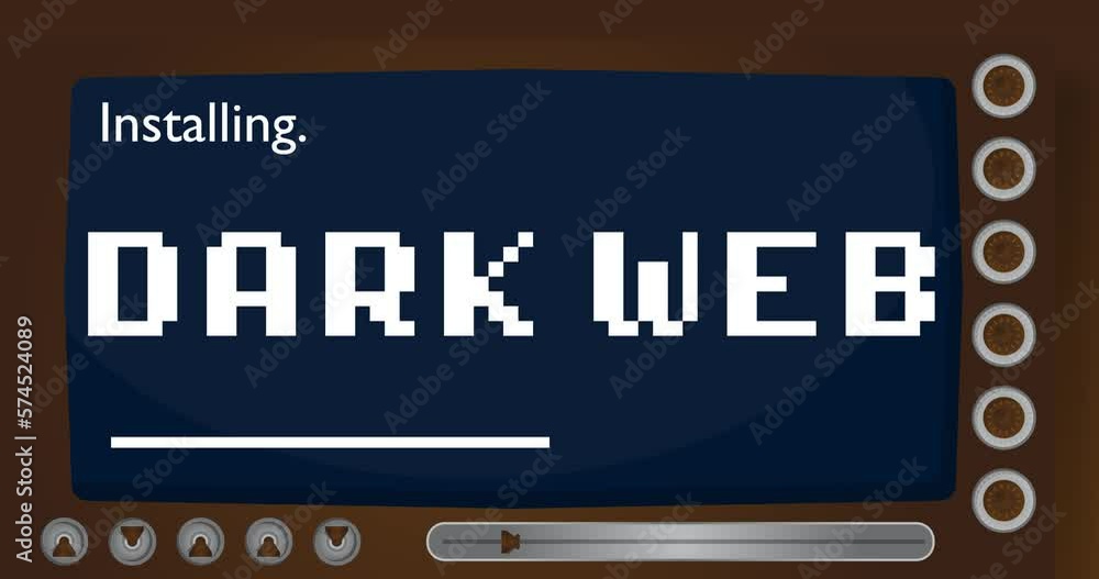 Poster Cartoon Computer With the word Dark Web. Video message of a screen displaying an installation window.