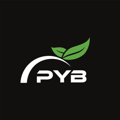 PYB letter nature logo design on black background. PYB creative initials letter leaf logo concept. PYB letter design.
