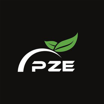 PZE letter nature logo design on black background. PZE creative initials letter leaf logo concept. PZE letter design.