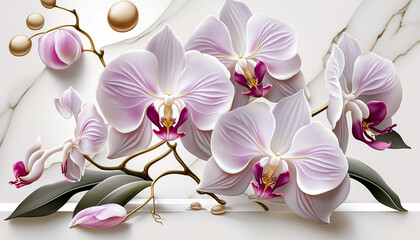 Abstract background with orchid flowers. illustration. Generative AI