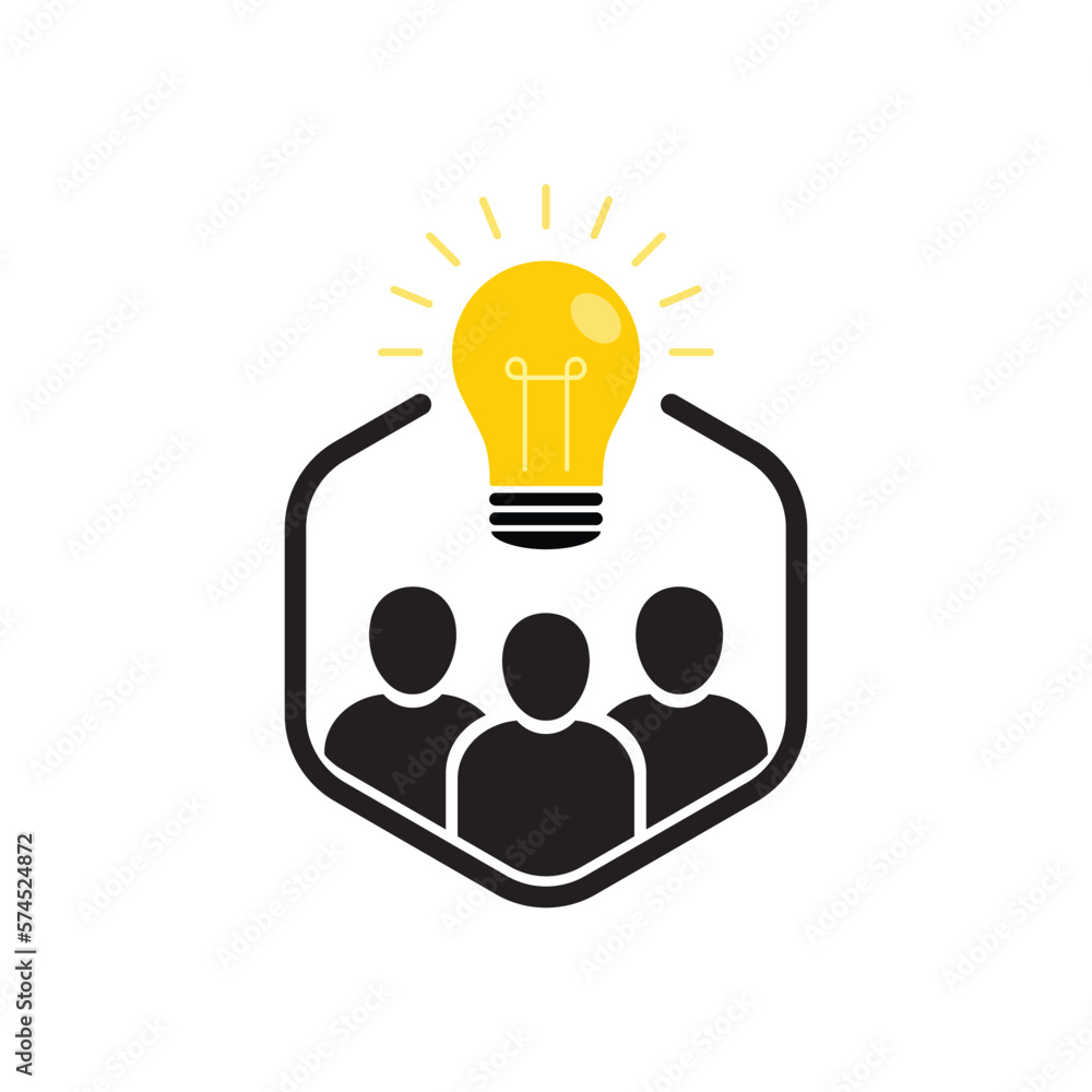 Poster brainstorm or creation with cartoon yellow bulb. metaphor of easy e-learning or start up and approac