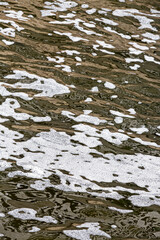 polluted water with foam bubbles on the surface. dirty water with foam bubbles.