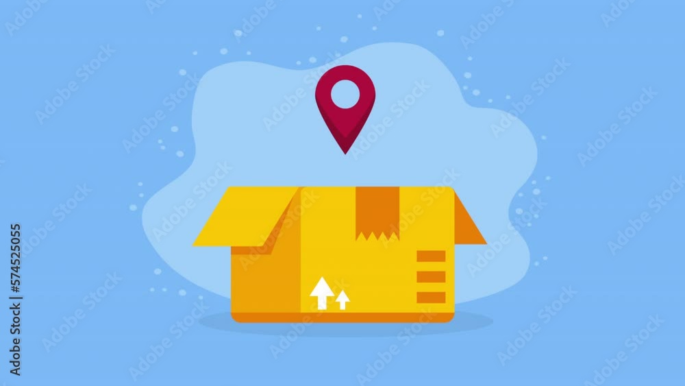 Sticker delivery box with pin location animation