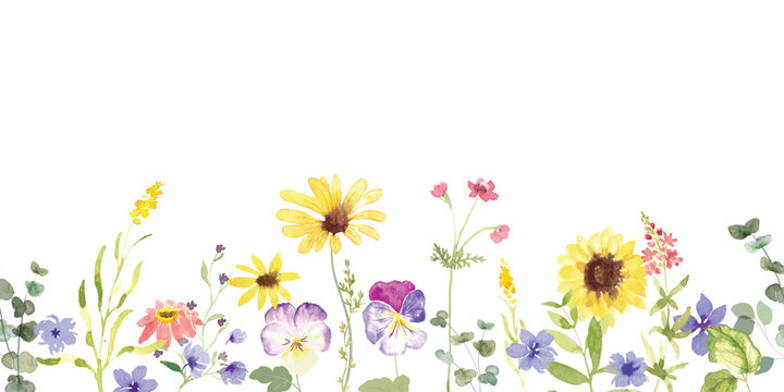 watercolor arrangements with small flower summer and spring. Botanical illustration minimal style.