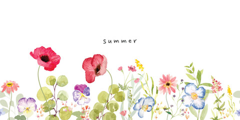 watercolor arrangements with small flower summer and spring. Botanical illustration minimal style.