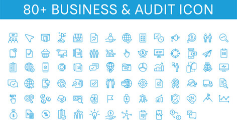 80 Business and Audit line icons collection. Big UI icon set in a flat design. Thin outline icons pack. Vector illustration