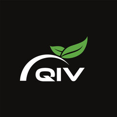 QIV letter nature logo design on black background. QIV creative initials letter leaf logo concept. QIV letter design.