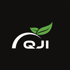 QJI letter nature logo design on black background. QJI creative initials letter leaf logo concept. QJI letter design.