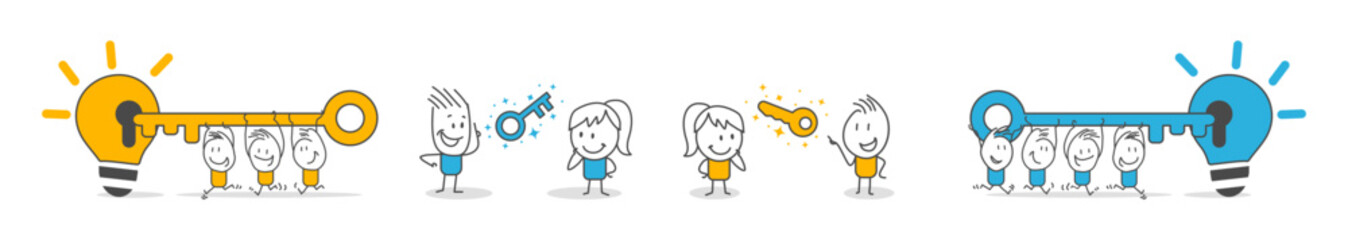 Stick figures. Key to success, business opportunity or solution concept. Banners, infographics, landing pages of the website.