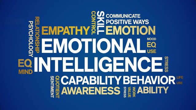 Emotional intelligence animated tag word cloud;text design animation kinetic typography seamless loop.
