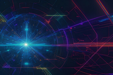 Obraz premium Abstract Futuristic Radial Orb Neon Lines Sci-Fi High Details Tech Background Generative AI illustration