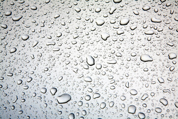 the raindrops on the bonnet of a car