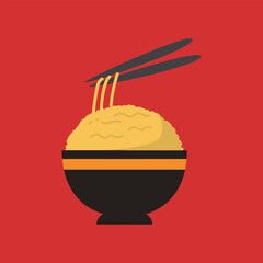 Bowl of noodle with chopsticks vector illustration.