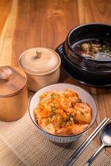 Kimchi,  Korean traditional fermented vegetable a side dish at meals.