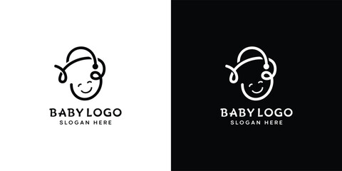 Abstract Cute Baby Smile Face Logo Design, Baby shop vector logo design. - obrazy, fototapety, plakaty
