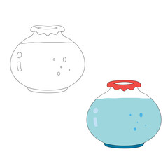 Vector illustration of a round fish aquarium. Perfect for card, print, coloring book, ect.