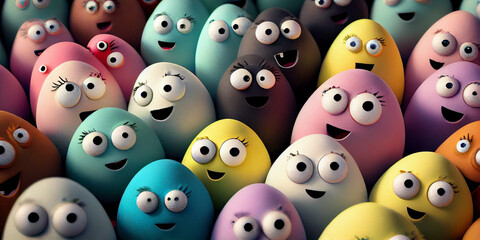 Crowd of Surprised Egg Like Creatures. Generative ai