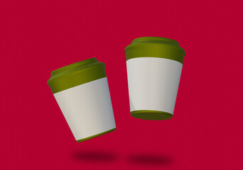 3d rendering. 3d coffee drinking cup. Paper coffee cup mock-up. Render realistic 3d illustration. Package mockup design for branding.