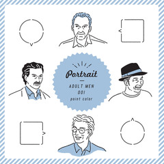 年配男性のポートレートイラストセット（カラー）