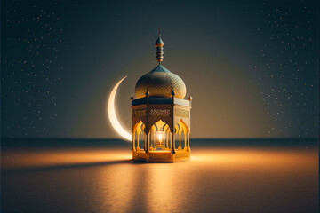 eid, generative, generative ai, generated, lamp, mosque, festival, muslim, islam, celebrate, light, poster, door, frame, electric, electricity, entrance, night, syawal, bokeh, blur, blurred, moon, 