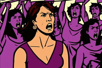 Fototapeta na wymiar Angry Feminist Cartoon Characters, color purple. International women's day.