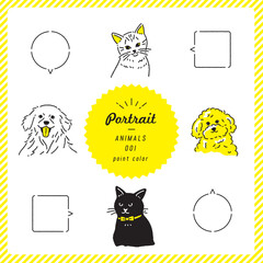 動物のポートレートイラストセット（カラー）