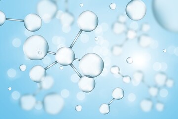 abstract blue background with molecule of cosmetics product