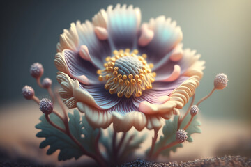 3D flower with pastel colors, using creative design elements such as shading and lighting to create a sense of depth and texture. Generative AI