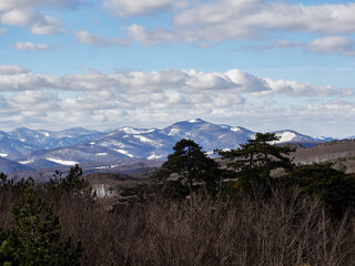 Winter  walk in  the mountains with blue sky