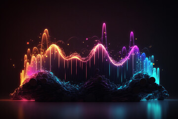 Naklejka na ściany i meble a sound wave made of colorful neon lights, using creative design elements such as the thickness and brightness of the lines to showcase the rhythm and intensity of the sound. Generative AI