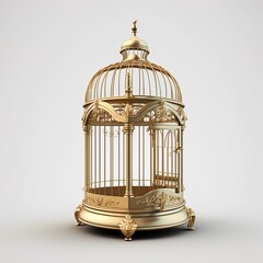 beautiful golden cage on a white background, generative AI