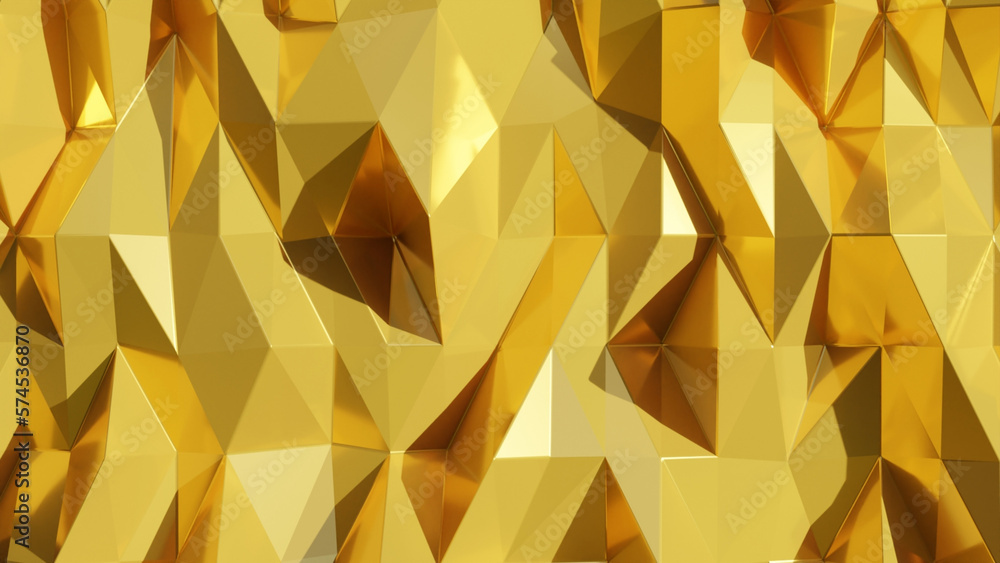 Poster abstract 3d golden polygonal background 3d rendering. copy space.