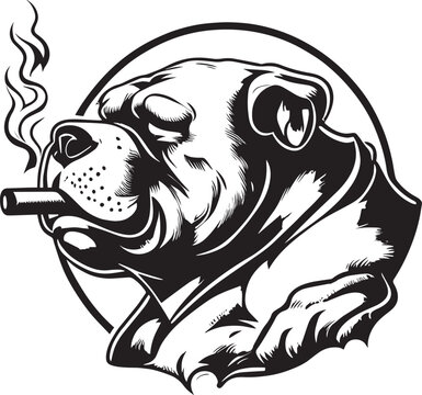Bulldog Smoking A Cigar Logo Monochrome Design Style
