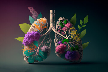 Human lungs made with purple field flowers on white background. Minimal coronavirus or pneumonia concept. Green, world health or environment day and ecology concept.
