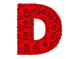 Rose alphabet set - Alphabet capital letter D made from red rose blossoms