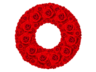 Rose alphabet set - Alphabet capital letter O made from red rose blossoms isolated on white background