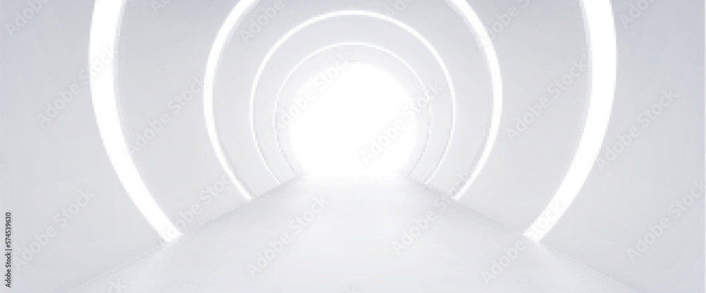 Aufkleber 3d realistic white abstract room with tunnel. empty illuminated museum corridor in vector. empty stu