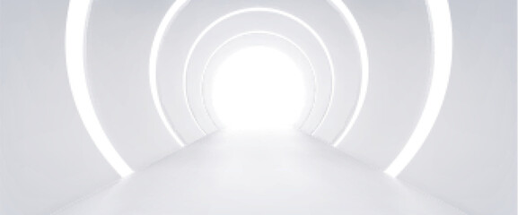 Fototapeta premium 3d realistic white abstract room with tunnel. Empty illuminated museum corridor in vector. Empty studio hall. Futuristic advertising showroom for exhibit or product. Minimal indoor gallery stage.