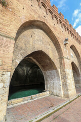 Fototapeta na wymiar fountain with spring water called FONTEBRANDA in Siena in Central Italy