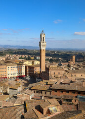 Obraz premium Top view of Siena in ITALY with the Tower called DEL MANGIA and the Palio square