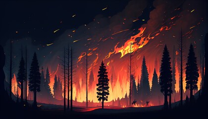 Forest fire. Global warming, climate catastrophe, climate summit. Generative AI