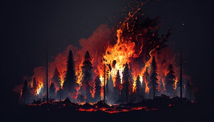 Forest fire. Global warming, climate catastrophe, climate summit. Generative AI