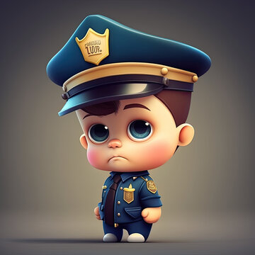 Cute 3d Cartoon Boy in a Police Officers, generative AI
